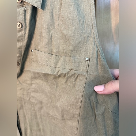 Dana Bachman Olive/Khaki Sleeveless Linen Blend Button Down Shirt Size XXL - Picture 6 of 10